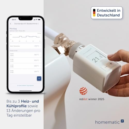 Homematic IP Heizkörperthermostat – Flex | Smart Home, digitaler Thermostat Heizung, Steuerung mit/ohne App, Alexa, Google Push-to-Pair, Energie sparen, 160230A0