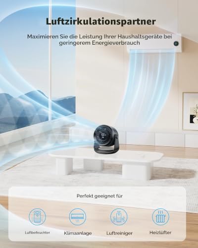 Gaiatop Tischventilator, Leiser Akku Ventilator mit 6 Stufen & LED Display