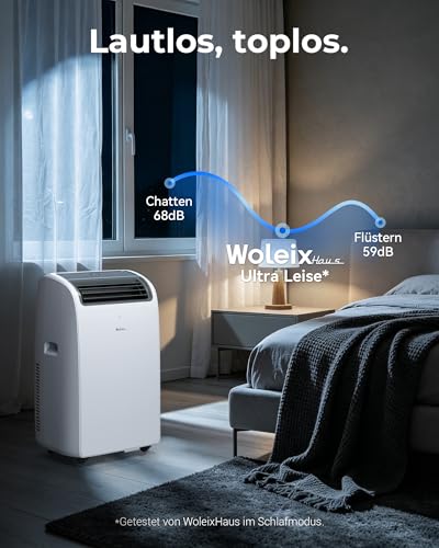 Mobile Klimaanlage 12000 BTU, Klimaanlage Mobil mit Abluftschlauch, Mobiles Klimagerät leise 56dB, mit Timer
