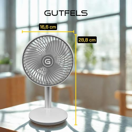 GUTFELS Tischventilator VENTI 3010 R, 15 cm Ø, USB Ventilator mit 4.000 mAh Akku, Touchbedienung, 4 Geschwindigkeiten