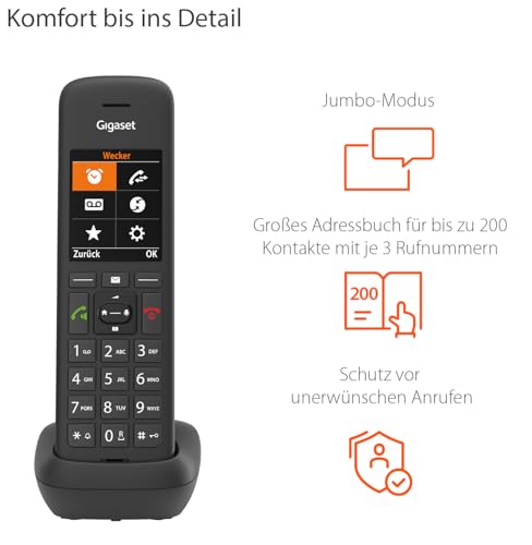 Gigaset C575HX - DECT-Mobilteil mit Ladeschale - Fritzbox-kompatibel - Schnurloses Telefon für Router und DECT-Basis - großes TFT Farbdisplay, schwarz [Deutsche Version] [Ohne Basis]