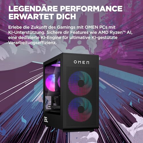 HP Omen GT16-1279ng 35L Gaming Desktop PC, AMD Ryzen 7 9800X3D, 32GB DDR5-SDRAM, 2TB SSD, NVIDIA GeForce RTX 5070 Ti, Tower PC, Windows 11 Home, Black Metal