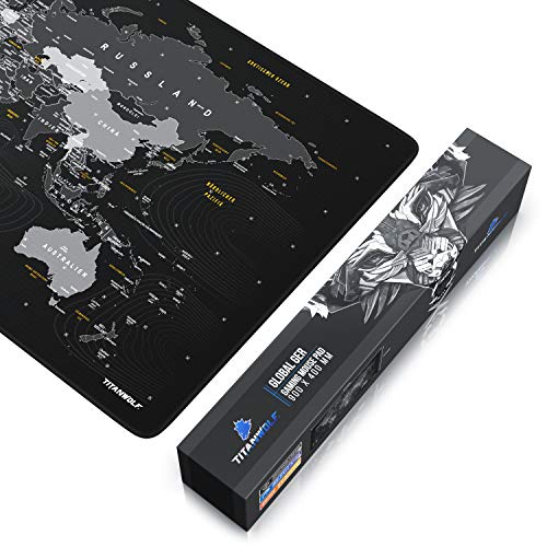 TITANWOLF - DEUTSCHES Layout - Titanwolf XXL Gaming Mauspad 900x400x3 mm - Schreibtischunterlage Gross - XXL Mousepad Gaming und Office - Weltkarte schwarz