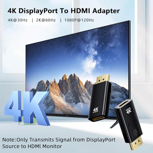 Amicably Displayport auf HDMI Adapter 2 Stück, 4K@30Hz/2K@60Hz/1080P@120Hz HDMI auf Displayport Adapter mit Laptop, Projektor, Monitor, TV, AMD, GPU