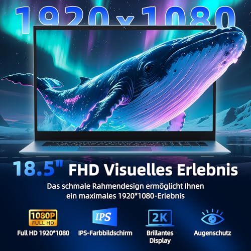 Liuord Laptop 18,5 Zoll 16GB RAM 256GB SSD, AI Unterstützung Notebook Core i3 (bis zu 3,9 GHz), 8000mAh Akku, Win, WiFi 6, FHD Display 180° Betrachtungswinkel, HDMI, USB-C Multifunktionsanschluss