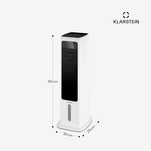 Klarstein Skytower 360° Smart Luftkühler Mit Wasserkühlung – 4-in-1 Air Cooler, Wi-Fi & App-Steuerung, 280 m³/h Luftstrom, 6L Tank, Ionisator, Timer, Oszillation, Ideal Für Sommer & Winter, Weiß