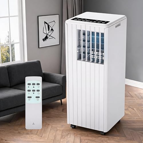 Thaookte 3-in-1 Mobilklimaanlage 9000 BTU mit Dual-Schlauch-Technologie, extrem leise (≤45 dB), 24h Vorwahl, kabellose Bedienung per Fernbedienung, 3 Funktionen Klimaanlage mobil für Räume bis 35 m²