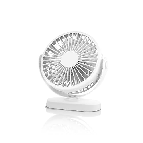 Eden pulse Runder Tischventilator, 3 Geschwindigkeiten, 5 Flügel, oszillierend, wiederaufladbar, USB, Nachtlicht