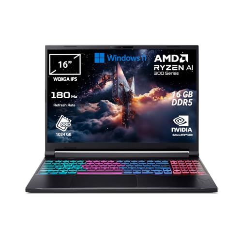 acer Nitro V 16S AI Laptop IA | Notebook Gaming | Nvidia GeForce RTX 5070 8GB | Ryzen AI 7 350 | RAM 16GB DDR5 | 1024GB SSD | 16" WQXGA IPS 180Hz Display | Copilot+ PC | Windows 11 | QWERTY