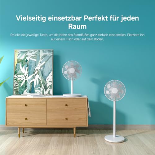 Xiaomi Mi Smart Standing Fan 2 Tisch- Standventilator mit optionaler iOS/Android Mi Home Appanbindung (15 W sparsamer BLDC Motor, 58 dB, 4 Geschwindigkeitsstufen, Google Assistant kompatibel) Weiß