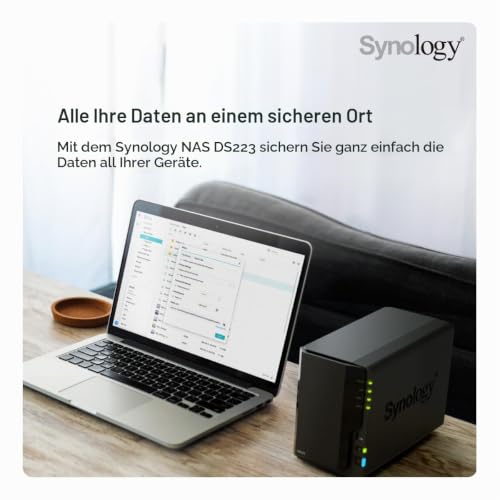 Synology DS223 2-Bay Diskstation NAS (Realtek RTD1619B Quad-Core 2GB Ram 1xRJ-45 1GbE LAN-Port), Schwarz