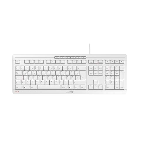 CHERRY Stream Keyboard, Kabelgebundene Tastatur, Deutsch QWERTZ, Weiß-Grau | Fullsize-Keyboard mit Nummernblock, für PC/Computer, Leiser Tastenanschlag, Flaches Design, USB-A Anschluss, 10 Zusatztasten