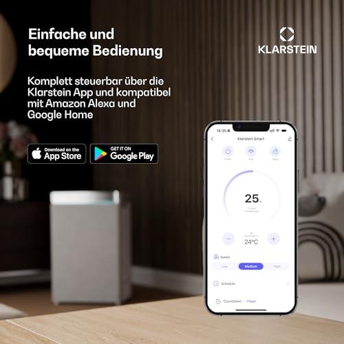 Klarstein Breeze Box 9K Klimaanlage – 9000 BTU, für Räume bis 32 m², Smart App & Sprachsteuerung, 3-in-1: Kühlen, Entfeuchten, Ventilator, Energieeffizienz A, mit Abluftschlauch & Fensterdichtungsset.