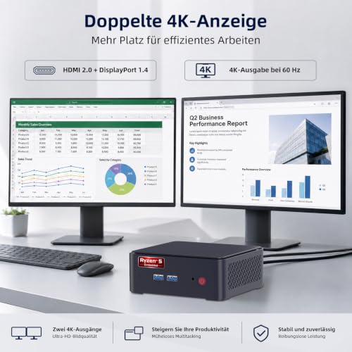 AWOW AK12 Mini-PC, AMD Ryzen 5 R2514 Embedded (4C/8T, bis 3.7 GHz, 15 W), 16 GB DDR4, 512 GB PCIe 3.0 SSD, Radeo Vega Graphics, Dual-4K HDMI 2.0/DP 1.2, USB-C, Wi-Fi 5/BT 5.0, Gigabit LAN