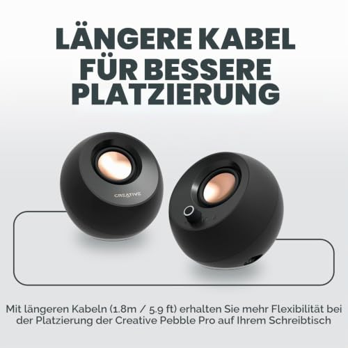CREATIVE Pebble Pro (Schwarz) USB-C PC-Lautsprecher mit Bluetooth 5.3 und anpassbarer RGB-Beleuchtung, USB-Audio und Headset-/Mikrofonanschluss