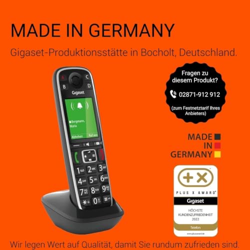 Gigaset E720A - Schnurloses Premium Senioren DECT-Telefon mit Anrufbeantworter - sprechende Wähltasten - Nummernansage & Namensansage - Anrufübertragung per Bluetooth, schwarz [Deutsche Version]