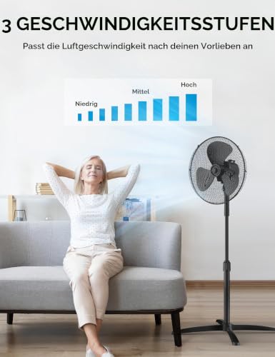 Midea FS40-25MSE(BL) Standventilator, 40 cm, Motor aus Kupfer, 3 Geschwindigkeiten, Oszillation 90°, Höhe verstellbar 96–125 cm, Luftstrom 40 m³/min