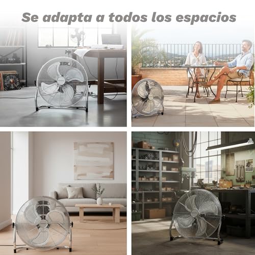 Grunkel Industrieller Bodenventilator aus Edelstahl mit 45 cm Durchmesser - MET-H16INDUSTRIAL - mit 3 verschiedenen Geschwindigkeiten und verstellbarem Neigungswinkel - 90 W - Metall (40,6 cm)