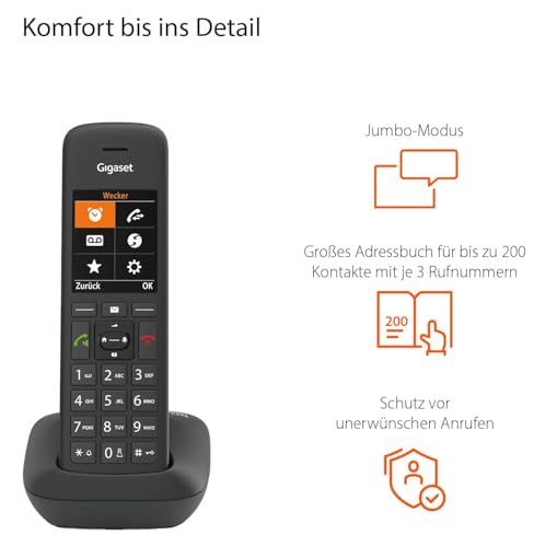 Gigaset C575 - Schnurloses DECT-Telefon - großes Farbdisplay mit moderner Benutzeroberfläche - Adressbuch für 200 Kontakte - Schutz vor unerwünschen Anrufen, schwarz [Deutsche Version]