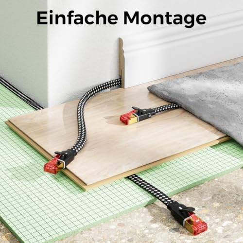 deleyCON 1m Cat7 Flach Nylon Netzwerkkabel RJ45 10 Gbit/s - Schwarz