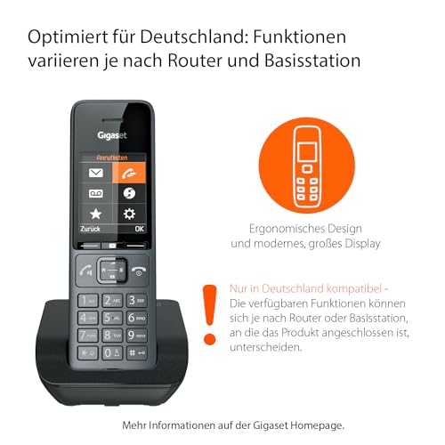 Gigaset Comfort 520 - Schnurloses DECT-Telefon - Elegantes Design, Brilliante Audioqualität auch beim Freisprechen, Komfort Anrufschutz, Adressbuch mit 200 Kontakten, titan-schwarz [Deutsche Version]