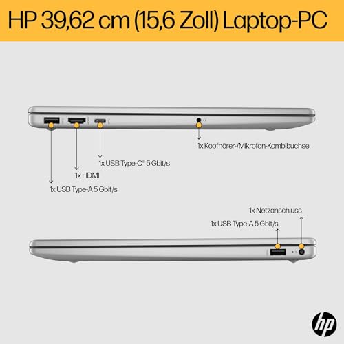 HP Laptop, 15,6 Zoll (39,6 cm) FHD IPS Display, AMD Ryzen 7 7730U, 16 GB RAM, 512 GB SSD, AMD Radeon-Grafik, Windows 11 Home, QWERTZ Tastatur, Silber, Fast Charge