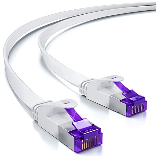 deleyCON 3,0m Flaches Cat7 Netzwerkkabel RJ45 10 Gbit/s LAN - Weiß | RJ45 Ethernet Patchkabel Verlegekabel flach, für Internet, Switch, Router, Modem und Patchpanel