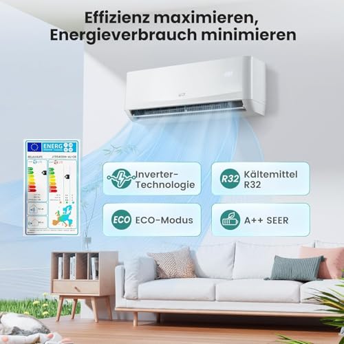 RELAX4LIFE Split Klimaanlage 12000BTU, Klimageräte mit Heizfunktion, Klima Splitgerät Kältemittel R32, Inverter-Technologie, Air Conditioner Inkl. Montagematerial, sehr leise