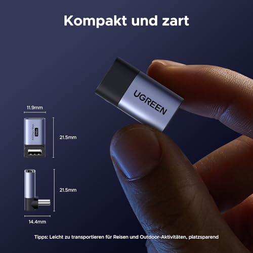 UGREEN USB C Winkel Adapter 90 Grad 3 Stück, Max. 40Gbps Datenübertragung | USB C Stecker auf Buchse, 240W Schnellladeadapter, 8K@60Hz für Steam Deck Laptop Tablet Handy Spielkonsole usw.