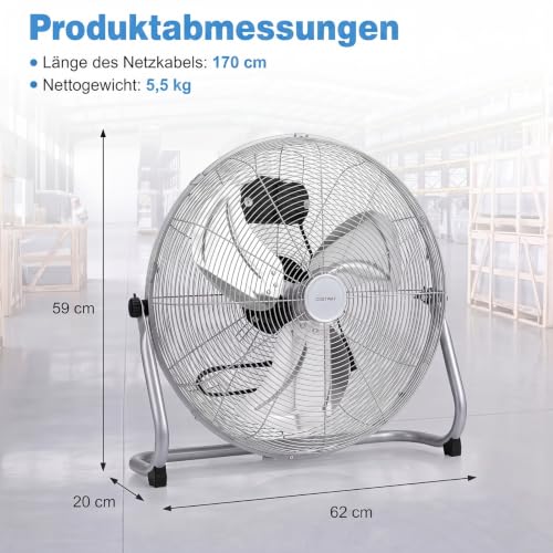 GYMAX Bodenventilator 57 cm, 160W Windmaschine mit 145° verstellbaren Ventilatorkopf, 3 Geschwindigkeitsstufen & schwerer Fuß, starker Luftstrom 11460 m³/h, Ventilator für Zuhause & Büro