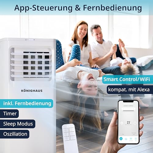 Könighaus Smarte Mobile Klimaanlage 9000 BTU für Räume bis 20m² - 4-in-1