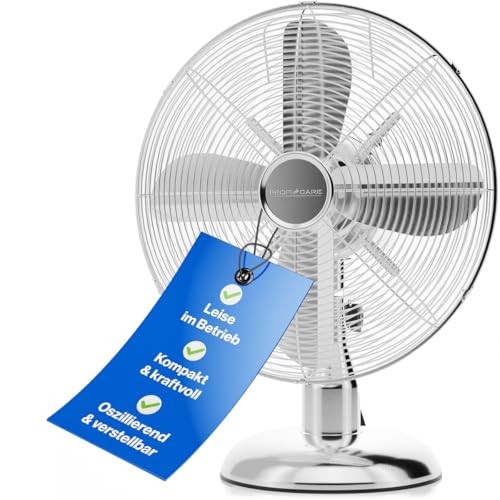 ProfiCare® Ventilator mit Schwenkfunktion I Ventilator leise 3 Stufen I Ø 30 cm I Tischventilator 35W I Fan I Tischventilator sehr leise I PC VL 3063 M chrom