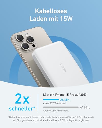 Anker MagGo flache magnetische Powerbank 10000mAh Qi2 15W | Tragbar, MagSafe-kompatibel, ergonomisches Design, für iPhone 15/16/17 Serie, AirPods und mehr