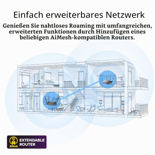 ASUS RT-AX52 AX1800 AiMesh kombinierbarer Router | WiFi 6, 1800 Mbit/s, Instant Guard, integriertes VPN, WPA3