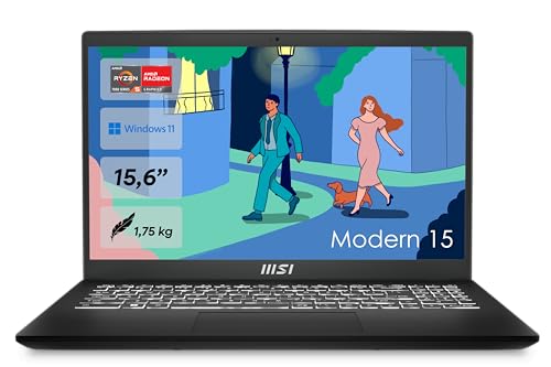 MSI Modern 15 B7M-463 15.6" Full HD Notebook AMD Ryzen 5 7430U 16 GB 512 GB SSD QWERTZ Schwarz