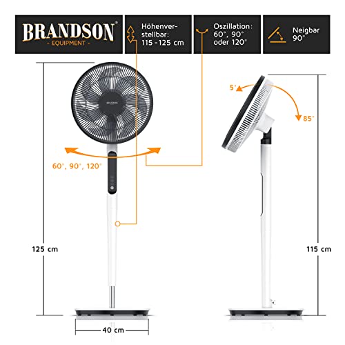 Brandson - DC Standventilator energiesparend ECO - Sieger Ventilatoren 2026 - Fernbedienung - Brushless Silent Motor - sehr leise – Oszilation 60° 90° 120° - 9 Stufen - Turbo Modus - weiß