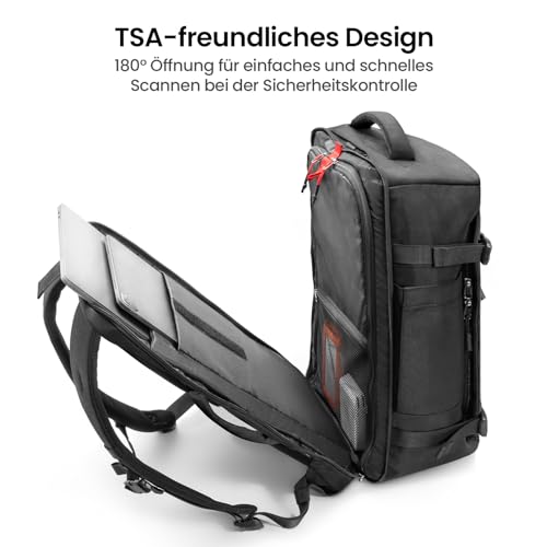 tomtoc 40L Reiserucksack TSA Freundlich Handgepäck Rucksack Travel Backpack | Groß Rucksack für 15,6-17 Zoll Laptop, Flug Genehmigt Bordgepäck Spritzwassergeschützt Kabinenrucksack für Reise Weekender