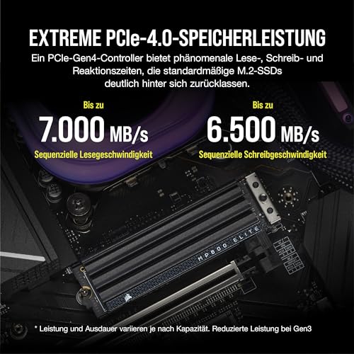 Corsair MP600 Elite 4TB M.2 PCIe Gen4 x4 NVMe SSD mit Integriertem Kühlkörper – M.2 2280 – Bis zu 7.000MB/Sek. Sequentielles Lesen – High–Density 3D TLC NAND – Schwarz