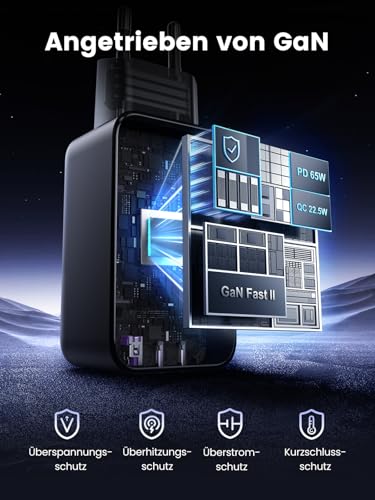 UGREEN Nexode 65W USB C Ladegerät, 3-Port, GaN Netzteil, PPS Charger 60W
