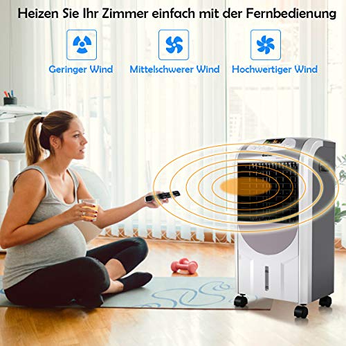 COSTWAY Mobile Klimaanlage ohne Abluftschlauch, 4 in 1 Luftkühler & Luftbefeuchter & Ventilator & Heizlüfter, 7L Wassertank, 8H Timer, Schwenkbereich: 70°, 3 Geschwindigkeiten, inkl. 2 Kühlakkus