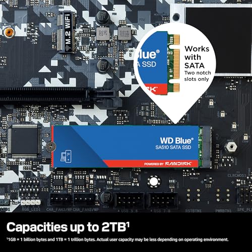WD Blue SA510 SATA SSD 1 TB M.2 2280 (Lesen bis 560 MB/s, Schreiben bis 520 MB/s, Upgrade für PC/Laptop, dreimonatiges Probeabo von Dropbox Professional, Western Digital SSD Dashboard)
