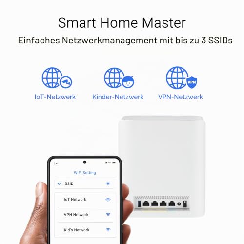 ASUS ZenWiFi BT8 Tri-Band WiFi 7 Smart AiMesh Extendable Router 2er Pack | 6 GHz WLAN, 14 Gbps, bis zu 550m² Abdeckung, Dual 2.5G Ports, Kindersicherung, VPN, weiß