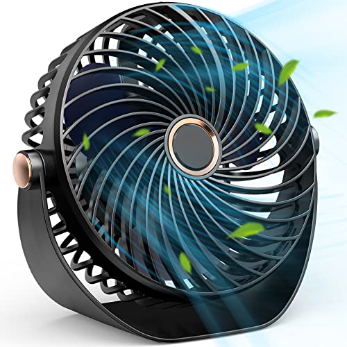 Tischventilator Klein,26dB Leiser Wiederaufladbarer USB Ventilator,5 Geschwindigkeiten,3000mAh Akku,360° Verstellbar,Turbinenlüfter mit Starkem Luftstrom für Zuhause Büro Reisen Camping (schwarz)