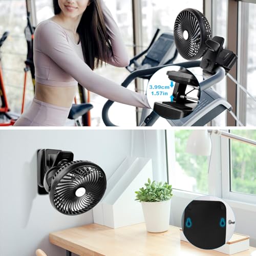 ELZO 20000mAh USB Clip Ventilator, Mini Tischventilator, LED Licht Camping Ventilator, Wiederaufladbarer Automatische Oszillierend Desktop Lüfter, Schreibtischventilator für Zuhause Büro Kinderwagen