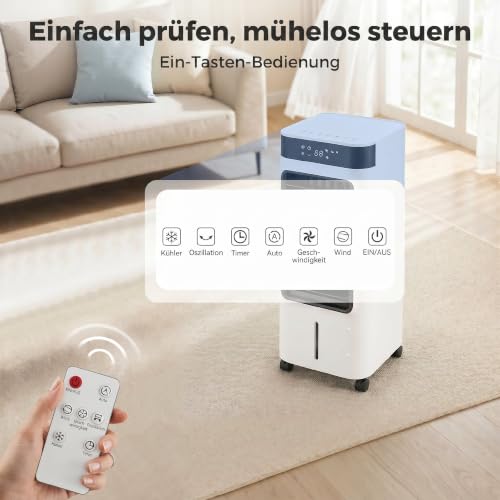 HOMCOM Mobiler Luftkühler 3-in-1 Verdunstungskühler 7L Wassertank Weiß