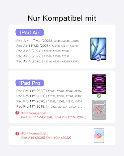 Inateck Tastatur Hülle für iPad Air 11 M4 /M3/M2, Freitragender Ständer