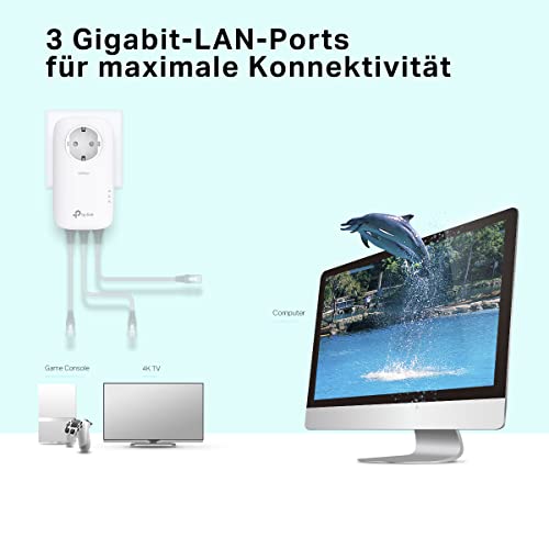 TP-Link Powerline Adapter Set TL-PA8030P KIT(1300Mbit/s Homeplug AV2, 2*2-MIMO, Steckdose, 6 Gigabit Ports, Plug&Play, kompatibel mit allen Powerline Adaptern, ideal für Streaming, energiesparend)weiß