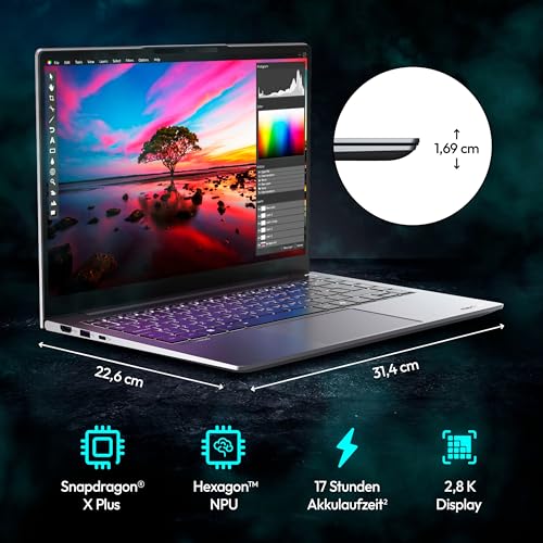 MEDION SPRCHRGD 14 S1 35,56 cm (14" Zoll 120Hz 2.8K WQXGA+) Laptop (Copilot+ PC, Qualcomm Snapdragon X Plus, 16GB DDR5 RAM, 512GB SSD, Win 11 Home)