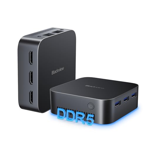 [3 Jahre Garantie] Blackview MP80 Mini PC Intel 12th N97 Win 11 Pro, 16GB LPDDR5 (35% Krasser, Zerstört DDR4) 1TB M.2 SSD Mini Desktop PC, 3*HDMI 4K, Dual LAN, USB 3.2×3, WiFi 2.4/5G für Homeoffice
