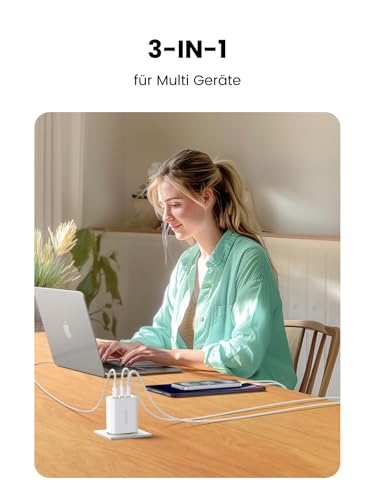 UGREEN USB C Ladegerät 65W, 3-Port kompaktes Netzteil, PPS Schnellladegerät | Laptop Charger, tragbar für unterwegs, kompatibel mit MacBook Pro/Air/Neo, iPad, iPhone 17, Galaxy S26 Ultra, Pixel